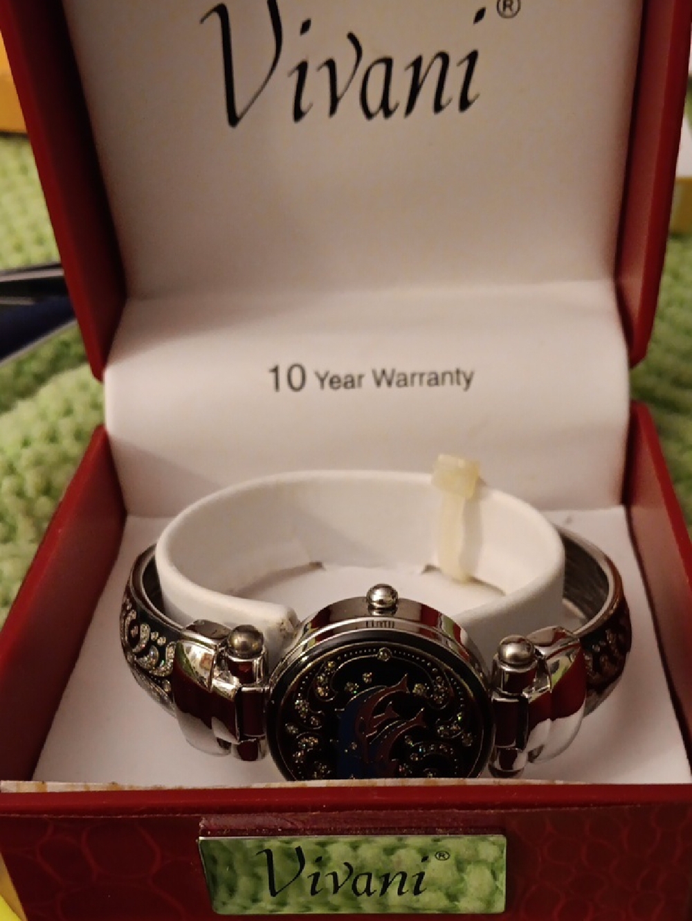Vivani Women's Silver Bracelet Watch with Black Accent Dial